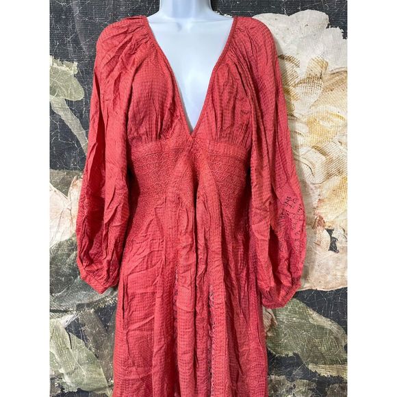 NWT Free People Pink Red Chimes Southwest Lace Maxi Dress Sz Small - Picture 7 of 9